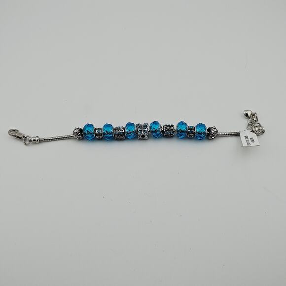 Bella Jewelry - Bella Charms Slide Style Beaded Charm Bracelet Silver Tone Blue Butterfly Fairy